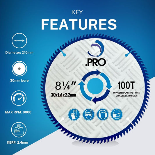 TCT Circular Saw Blade - 210mm 100T (30mm Bore + 25,20,16mm Reduction Rings)