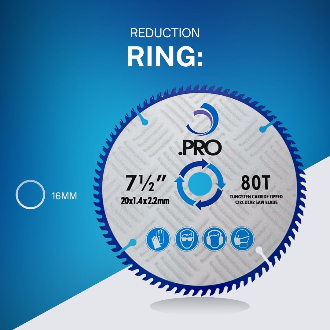 TCT Circular Saw Blade - 190mm 80T (30mm Bore + 25,20,16mm Reduction Rings)