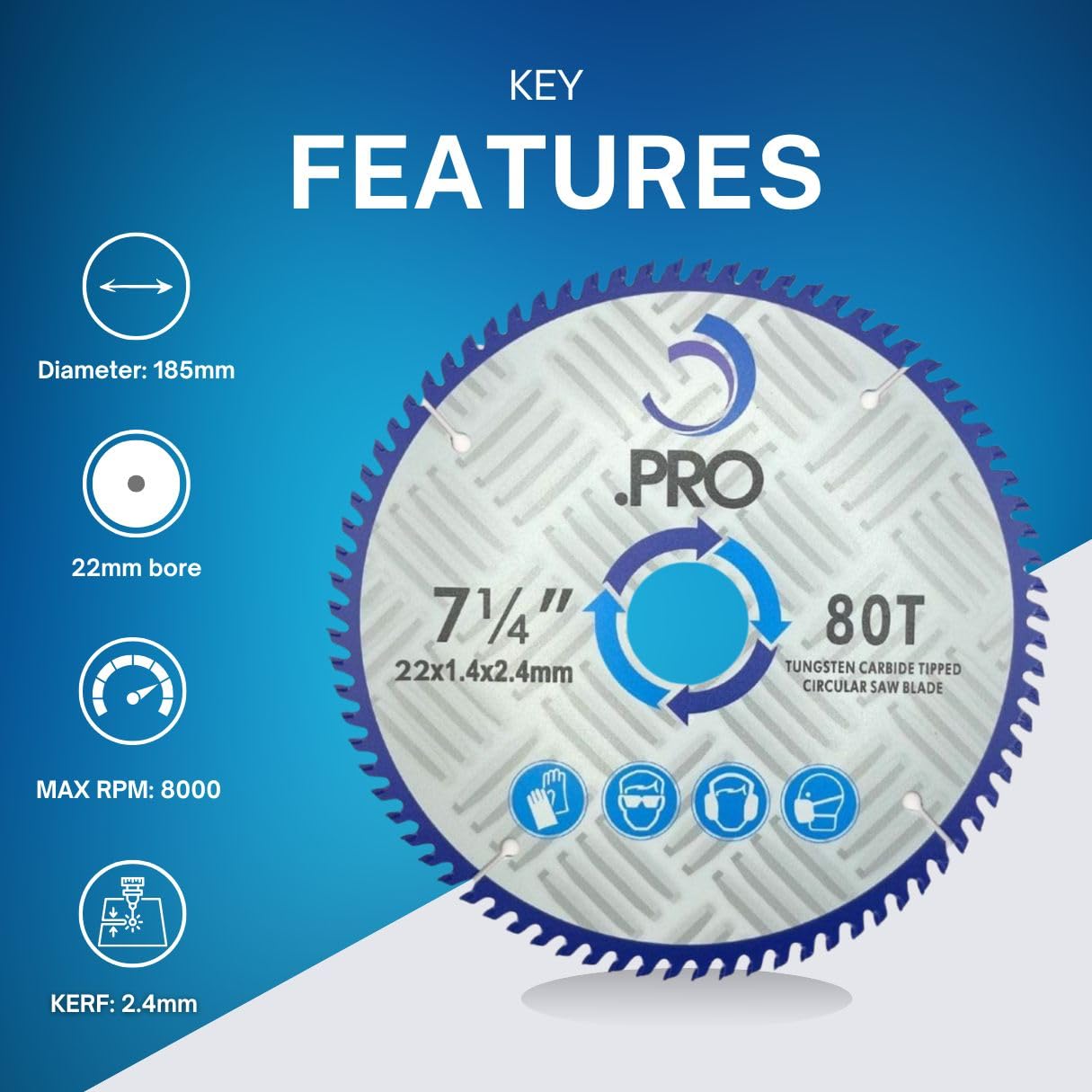 TCT Circular Saw Blade - 185mm 80T (22mm Bore + 20,16mm Reduction Rings)