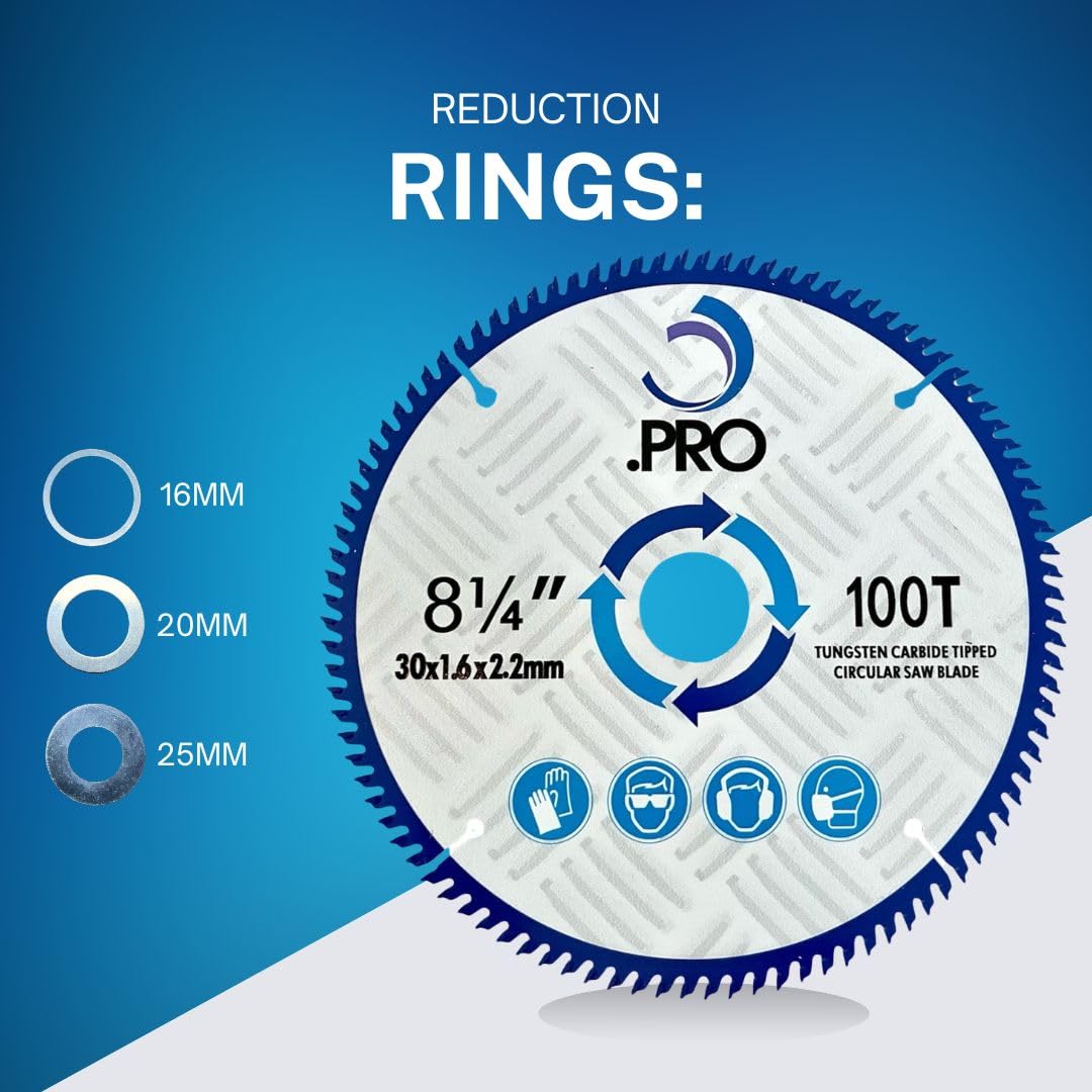 TCT Circular Saw Blade - 210mm 100T (30mm Bore + 25,20,16mm Reduction Rings)
