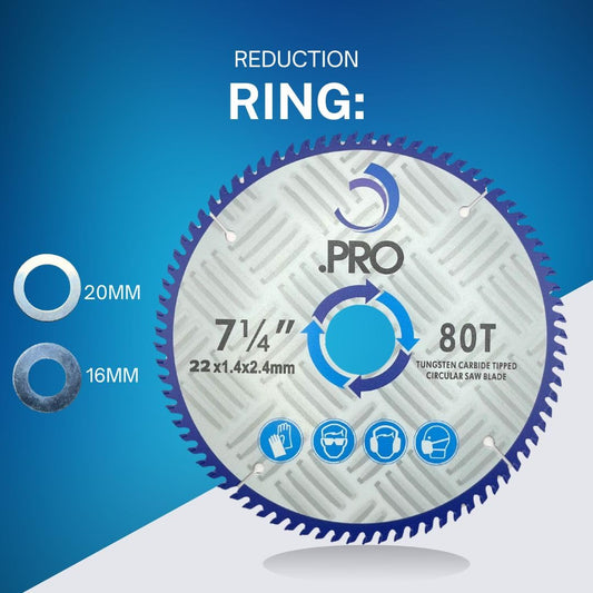 TCT Circular Saw Blade - 185mm 80T (22mm Bore + 20,16mm Reduction Rings)