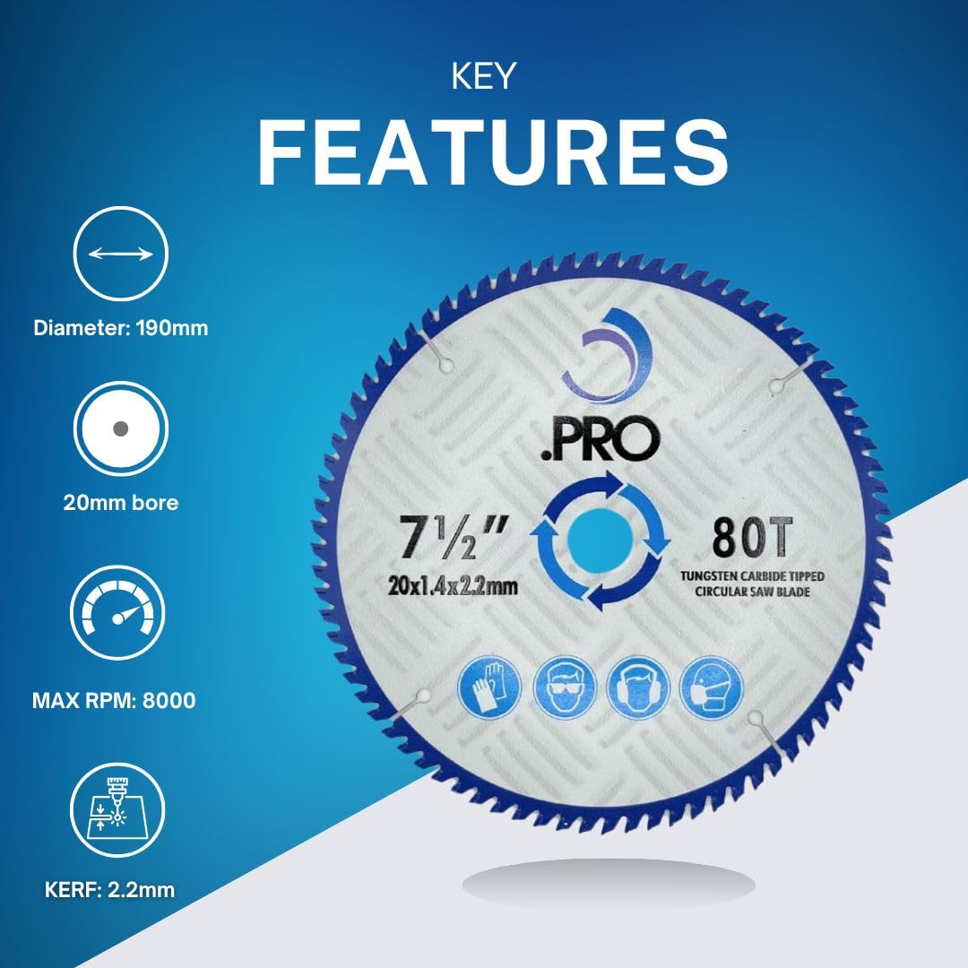 TCT Circular Saw Blade - 190mm 80T (30mm Bore + 25,20,16mm Reduction Rings)